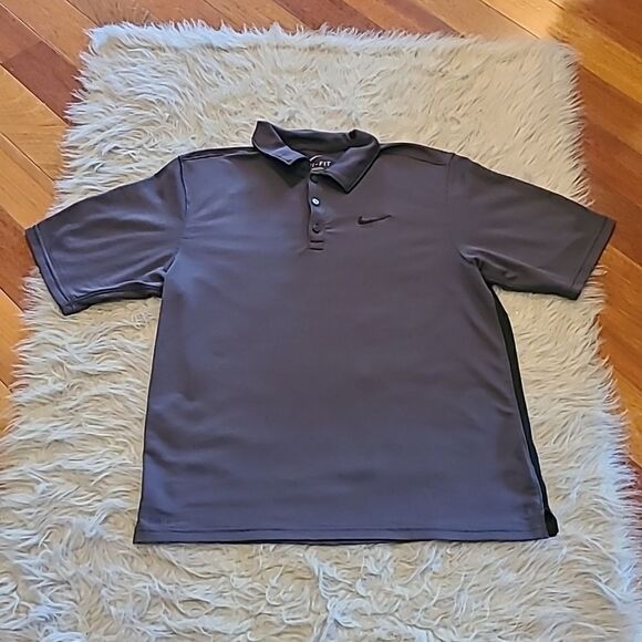 Nike mens dark gray and black dri fit polyester short sleeve polo size medium - Picture 1 of 8